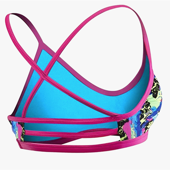 TYR DuraFast One Enso Trinity Swim Top Pink Black Yellow - Size Large 10/12 $30 - Picture 4 of 8